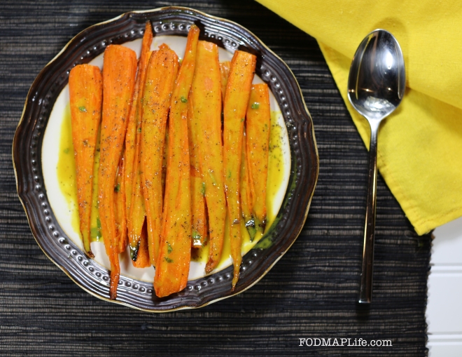low fodmap carrots with turmeric maple mint dressing